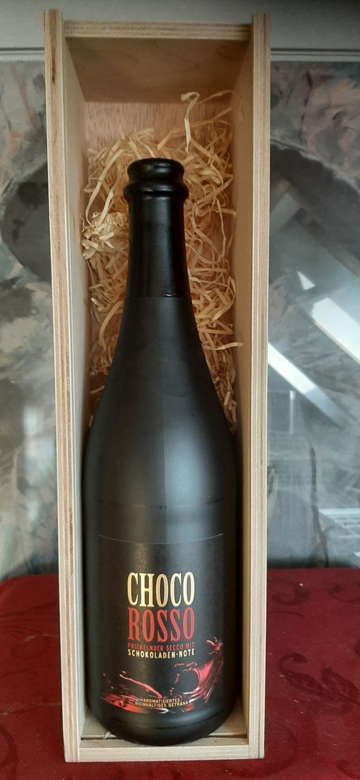 Holzkiste mit 1 Fl. Secco Choco Rosso